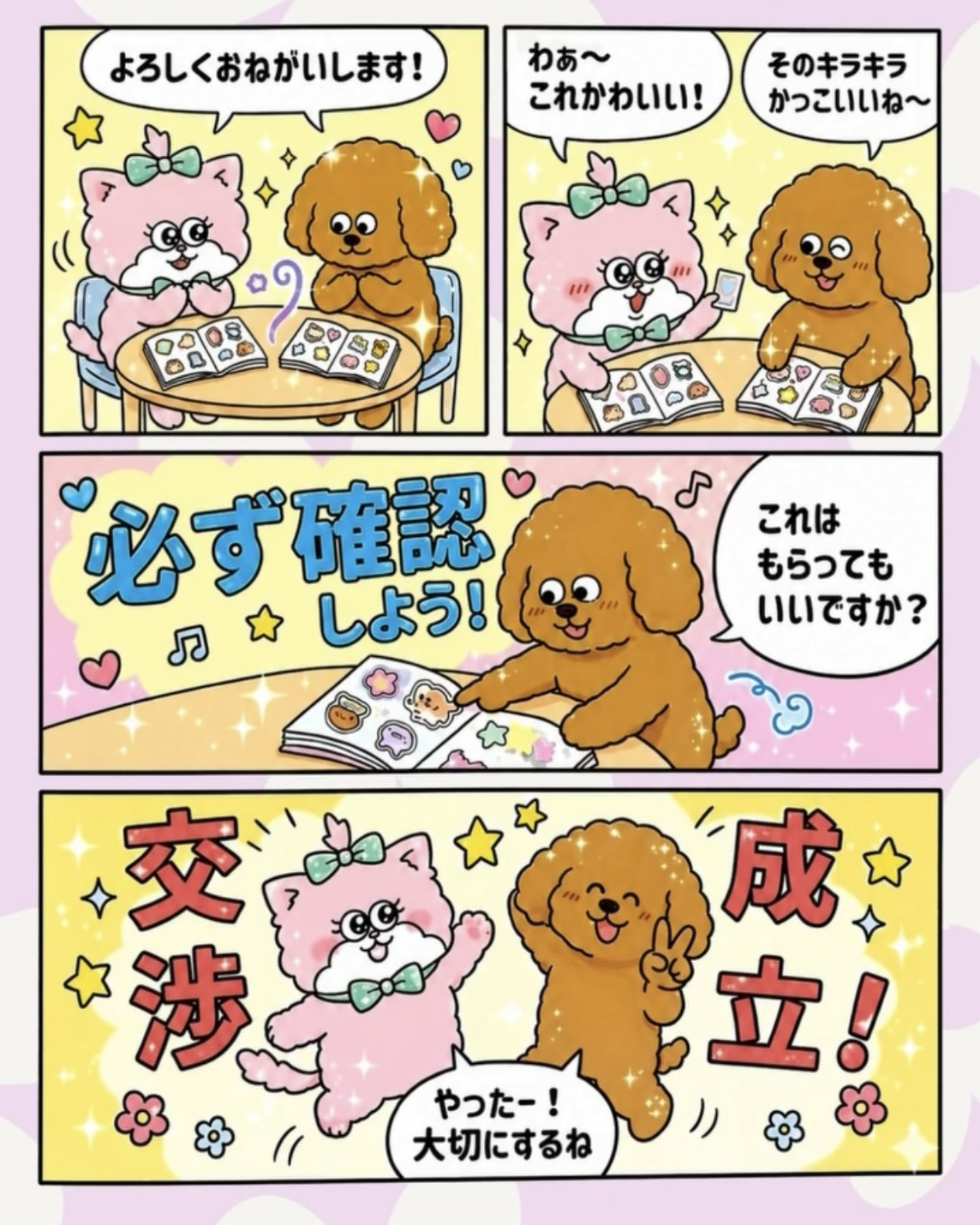 シール交換の流れを説明する漫画
